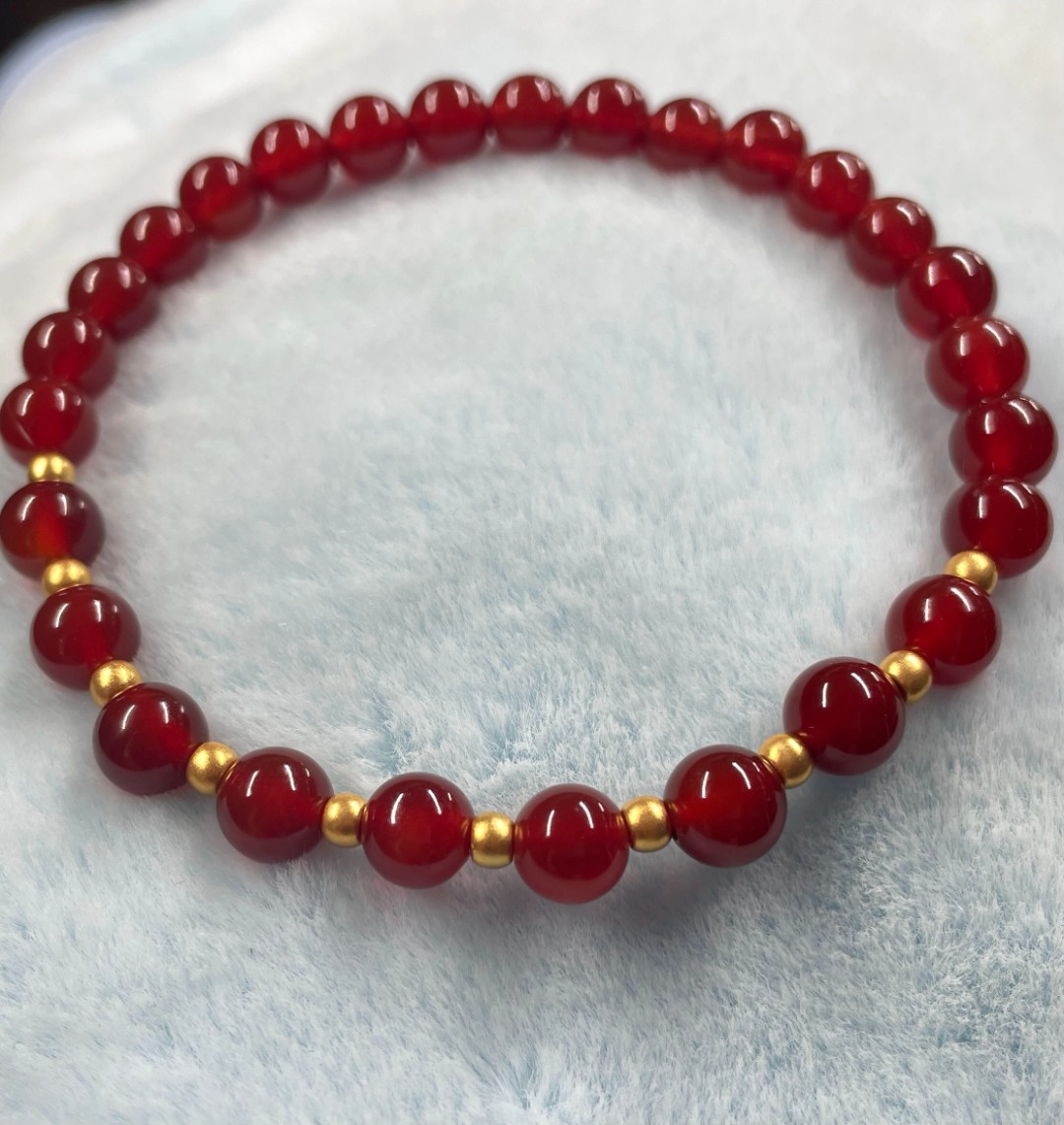 B(001）足金约3mm古法金珠10颗（赠卡六红玉 髓手串）多样性发货