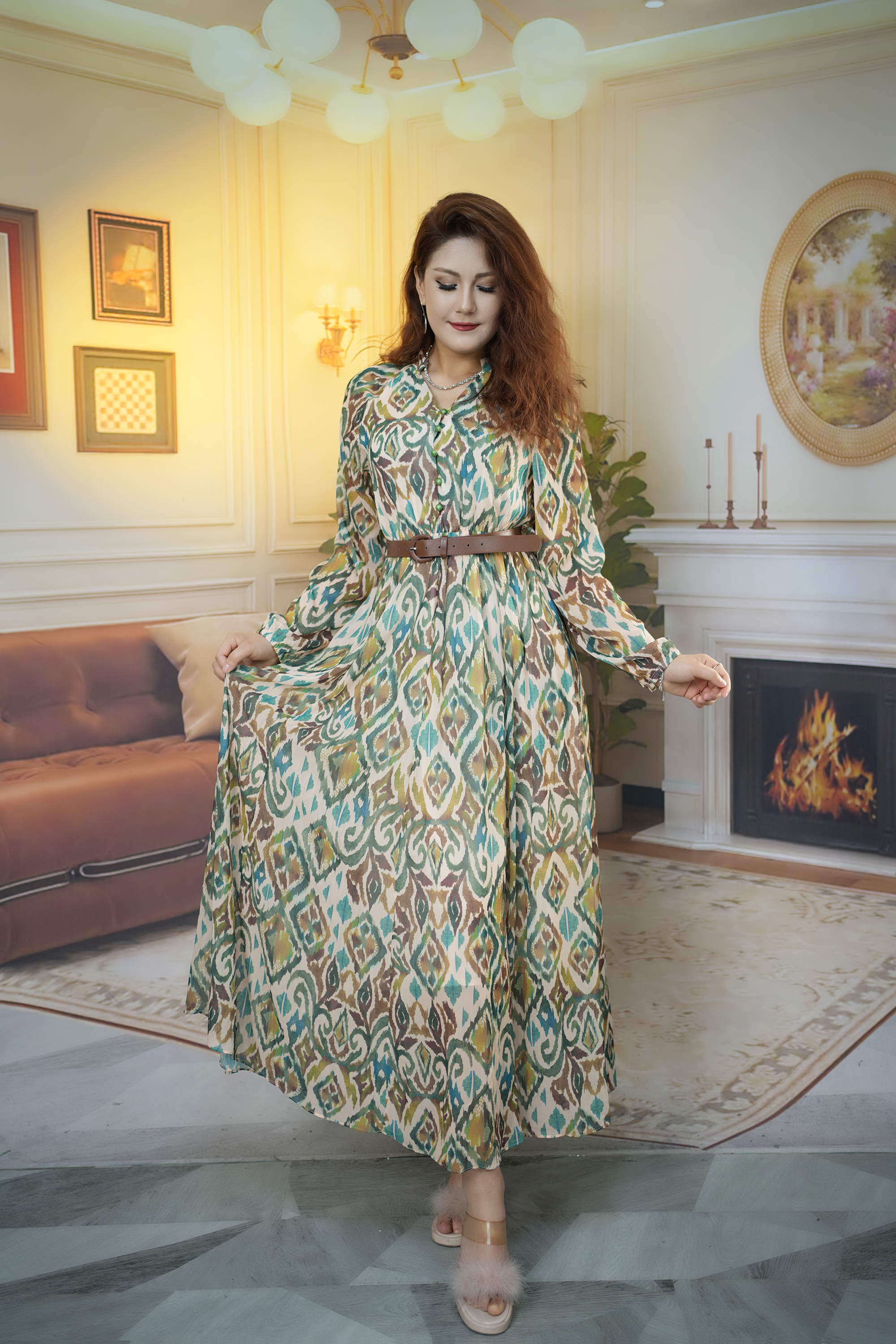 【浅绿色atlas连衣裙】2025年新款长袖气质显瘦连衣裙