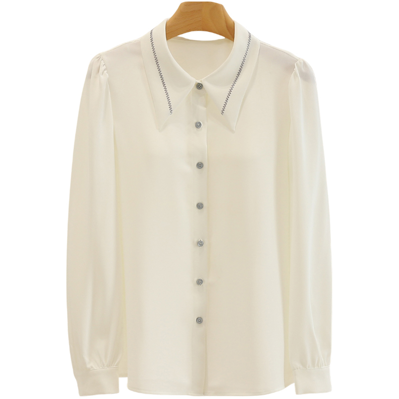 F6332-【衣香】休闲气质线条翻领宽松长袖衬衫#WLY57S069