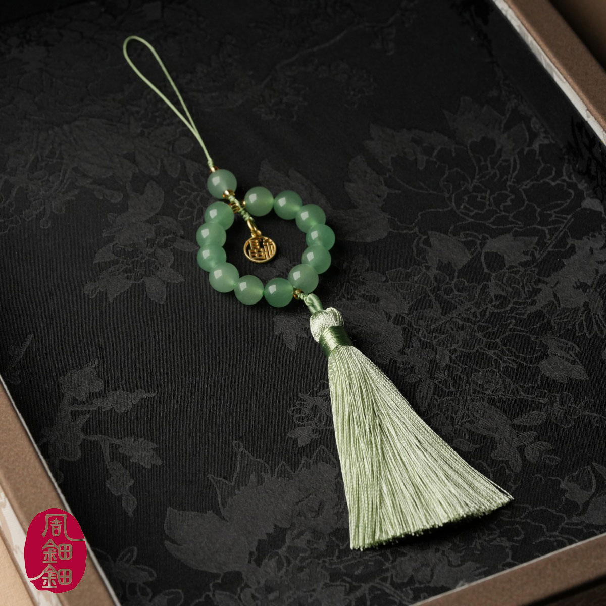 周钿钿®|翠韵|天然东陵玉设计款手机挂创意中国风手工