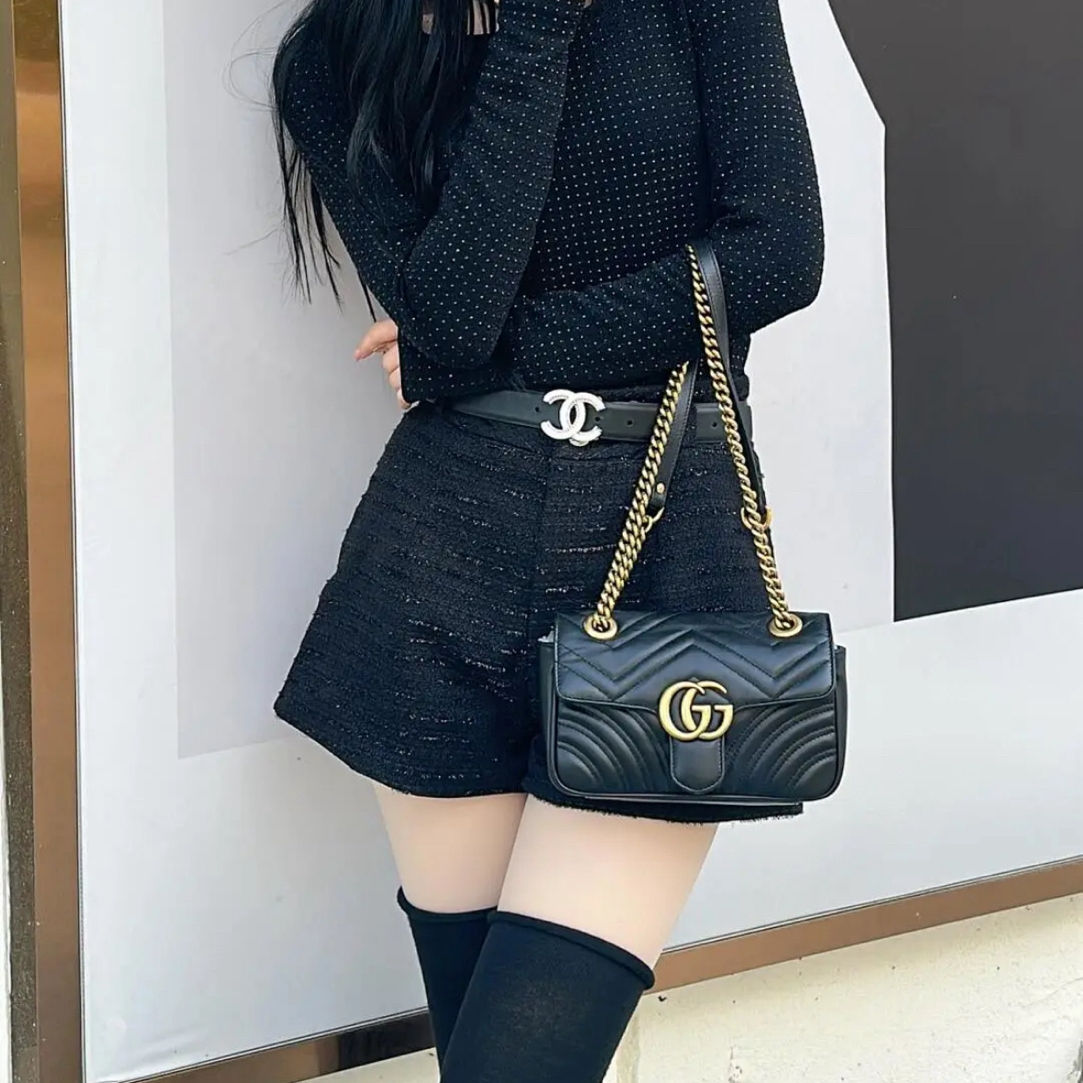 95新 GUCCI/古驰 95新-黑金马蒙22单肩斜挎包