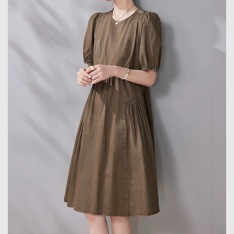 无印心匠B67076 夏季~新款泡泡&袖宽松休闲显瘦气质连衣裙K364