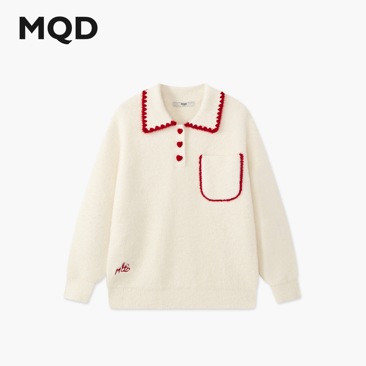 MQD女童25冬新款学院风撞色领边甜美保暖翻领毛衣针织衫6654W0706