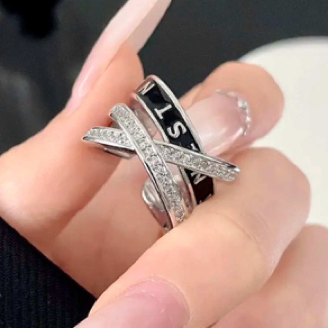 铜合金锆石戒指 交叉戒指可开口高级