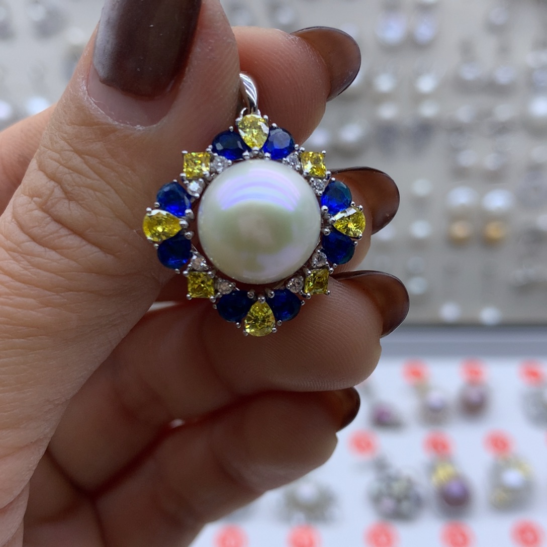 淡水珍珠吊坠(不含链)银S925镶嵌