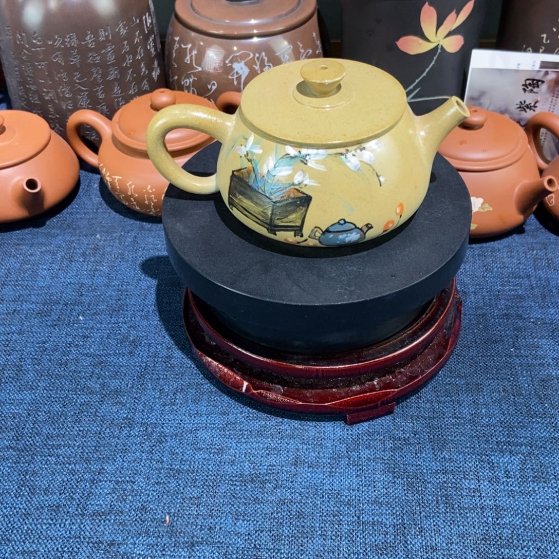 3建水紫陶手工白泥彩绘壶200c