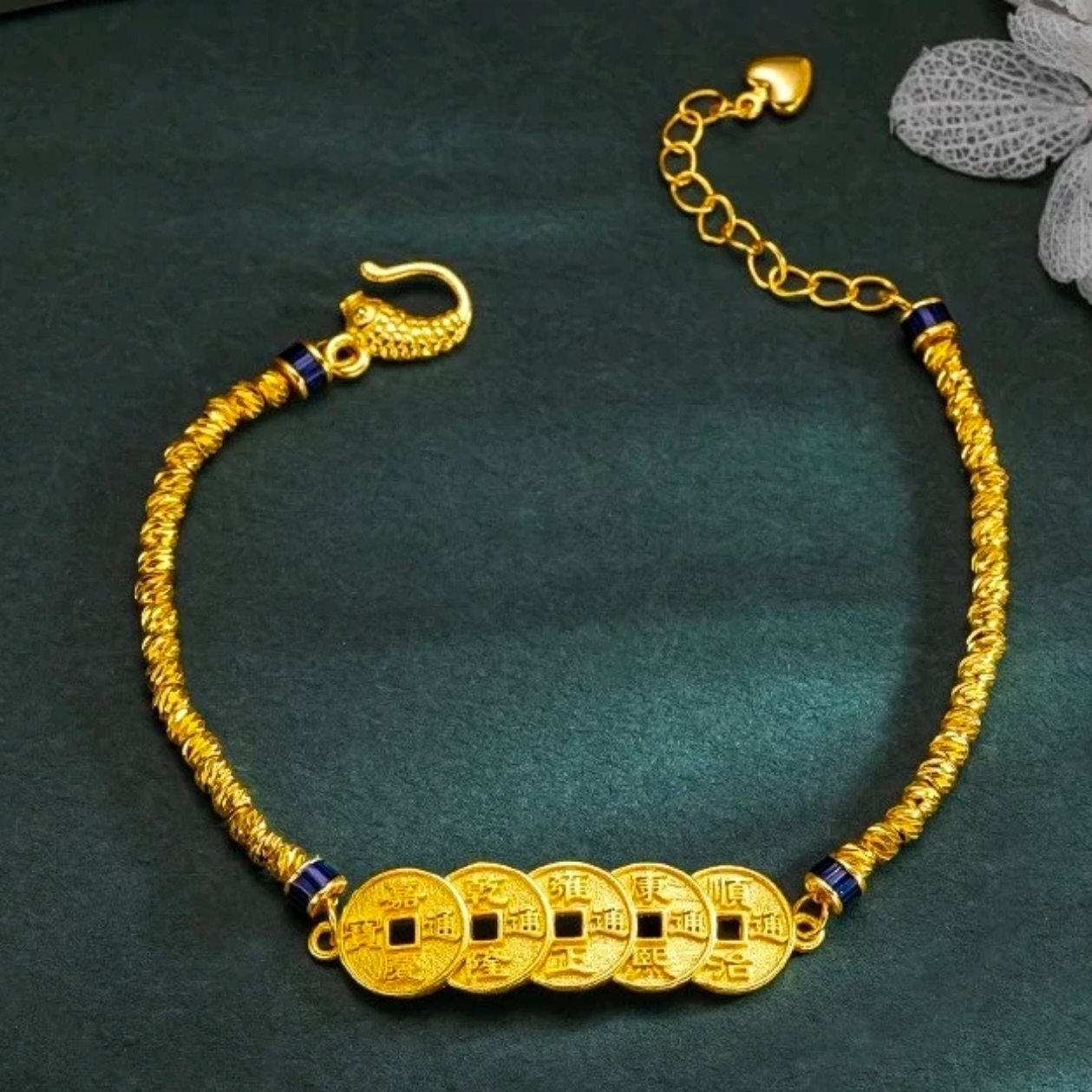 铜合金手链 女款五帝钱币复古古法手工民族风百搭金色素款可调节