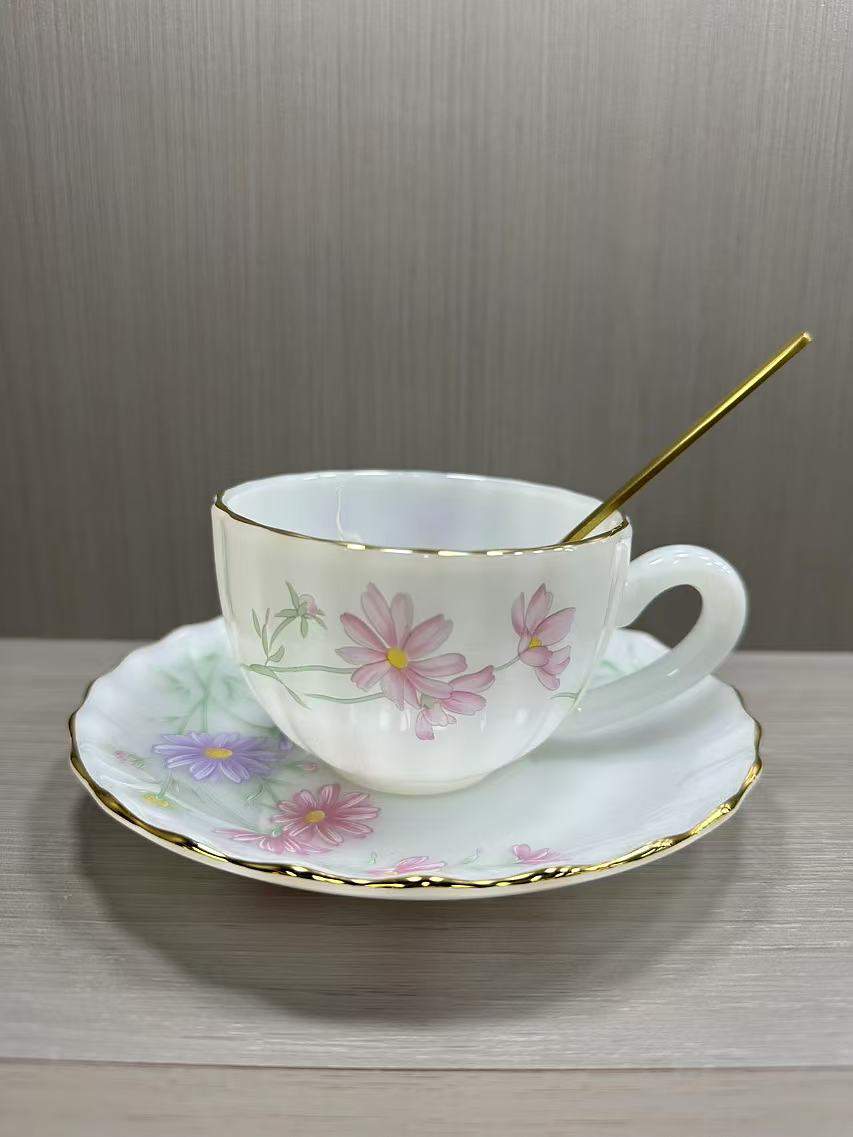 玉瓷咖啡杯一套描金杯碟简约创意轻奢家用