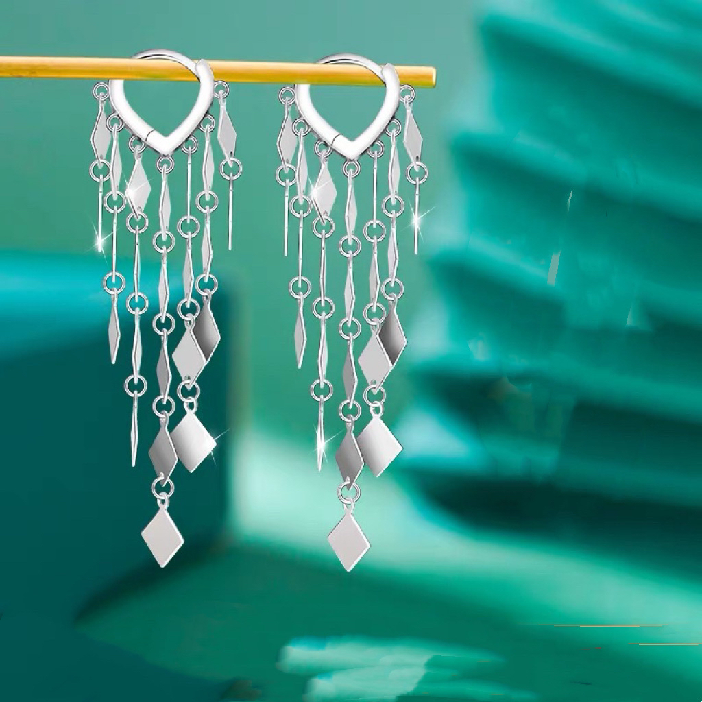 925银耳饰 纯银爱心耳扣简约时尚流苏耳坠