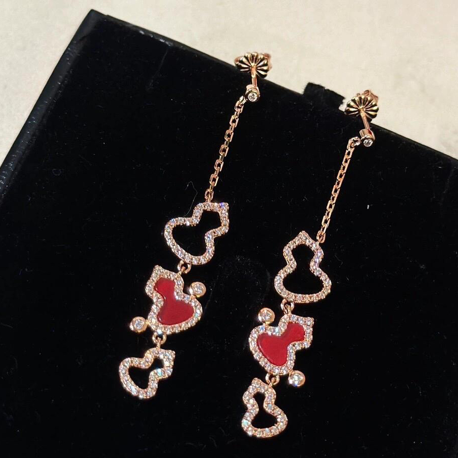 铜合金耳饰 红色葫芦长流苏耳环