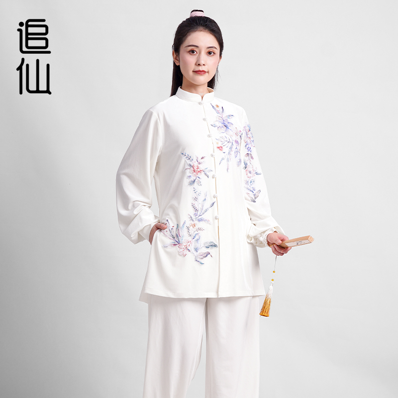 追仙新款南韩绒秋冬原创白色套装国风练功太极拳武术表演团体