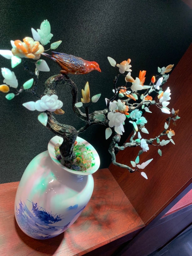 创意艺术翡翠插花平平安安