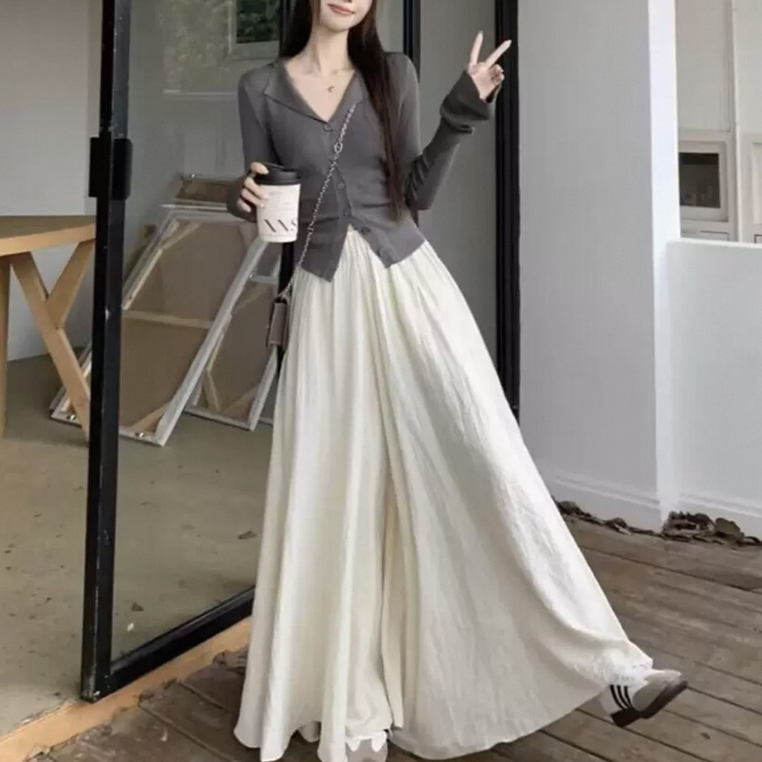 新中式国风裤裙阔腿裤女春秋清冷禅意风垂感拖地裤子套装2025新款