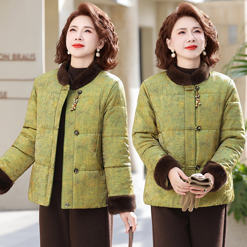 妈妈中老年女装新中式加绒加厚棉服国风保暖洋气百搭棉服外套
