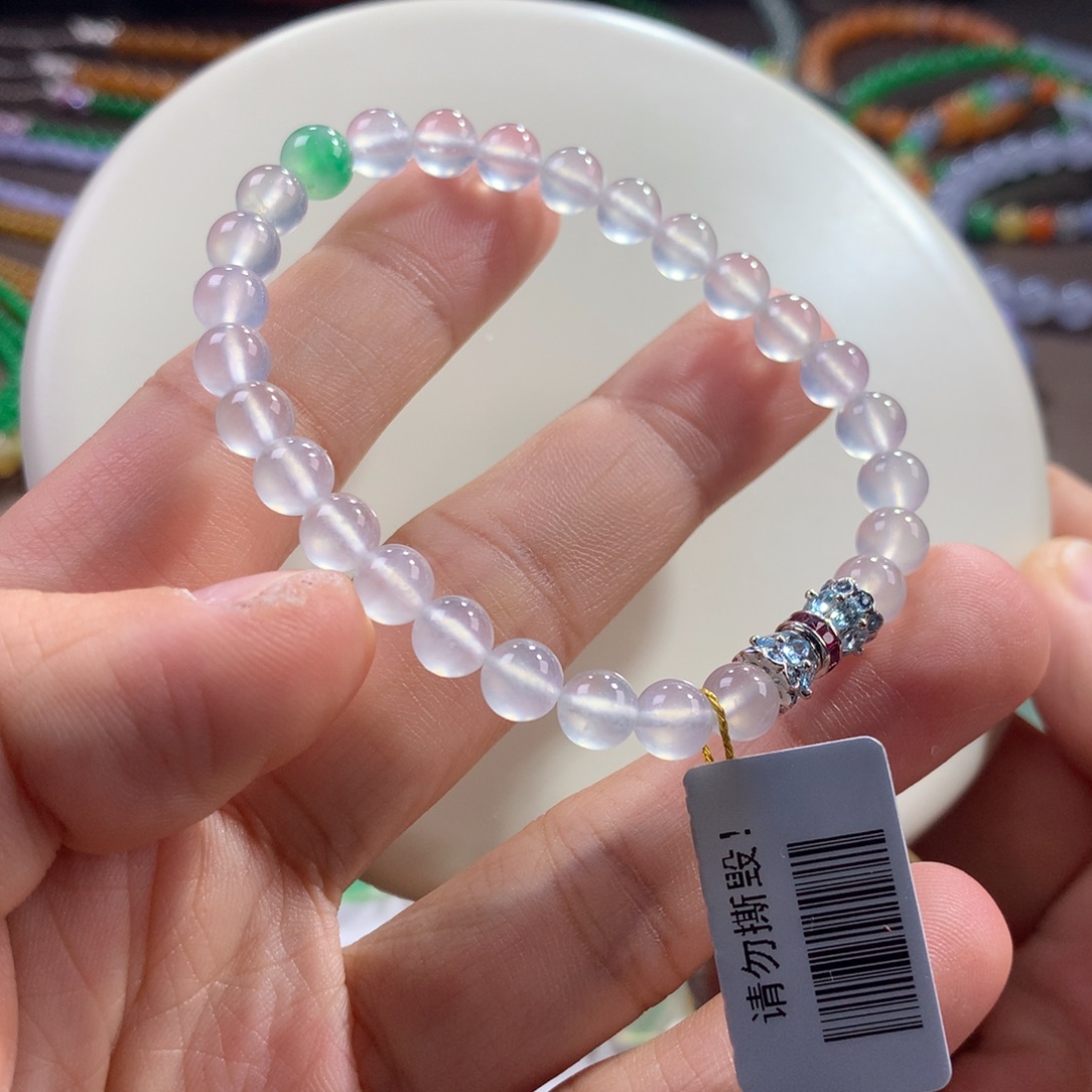 翡翠未镶嵌手链性价比高冰玻白冰单圈 卡6