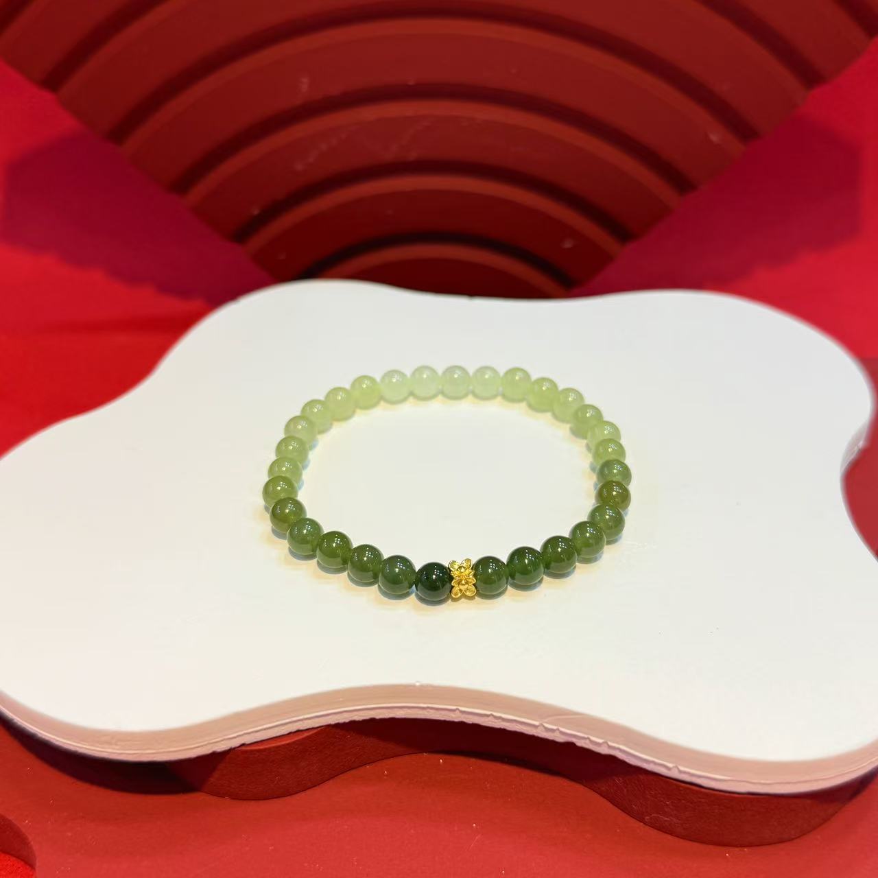 S925银镶嵌6mm和田玉晴水渐变手串HNZ11783