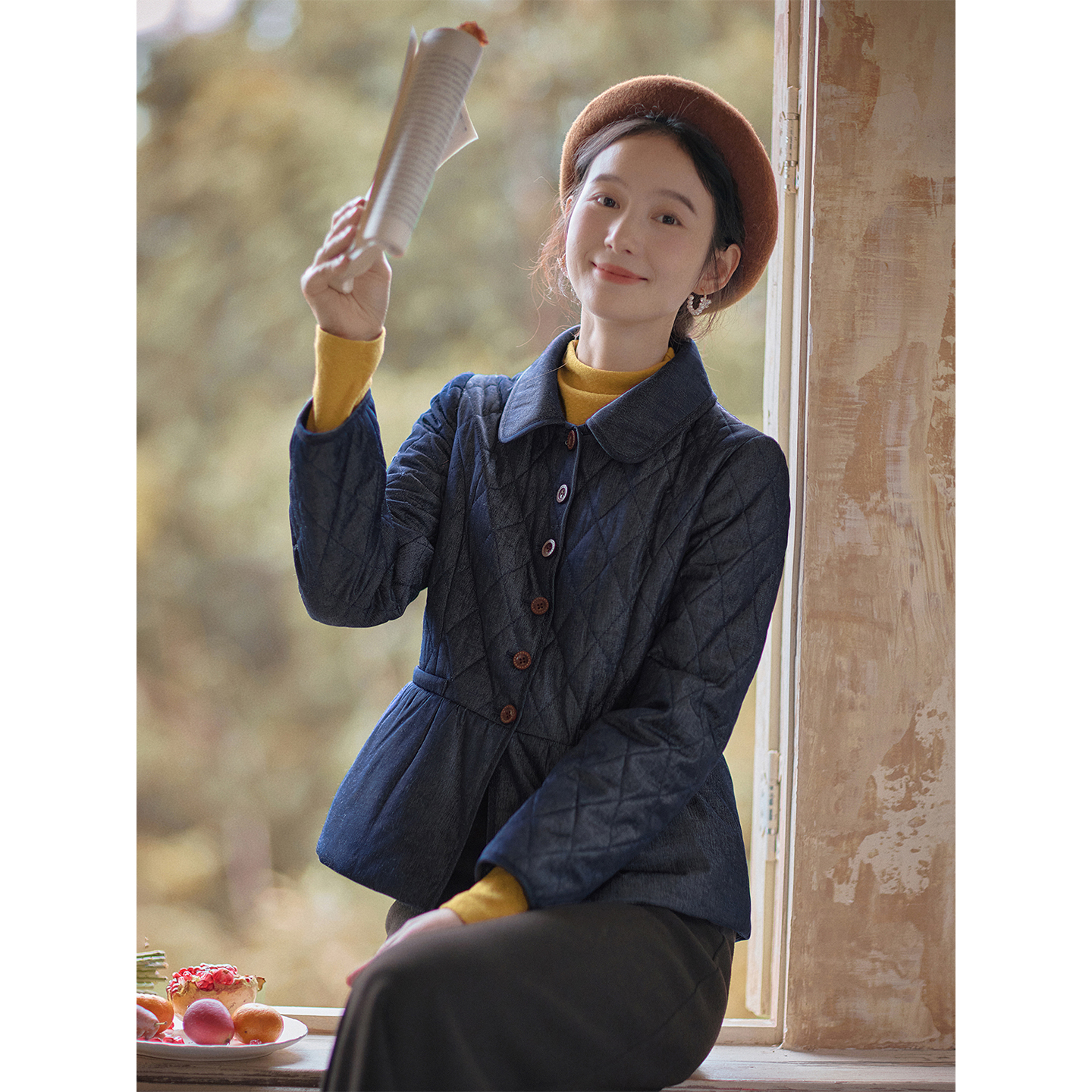 红念蓝色女小个子设计感2025冬季款女装气质新款国风棉袄