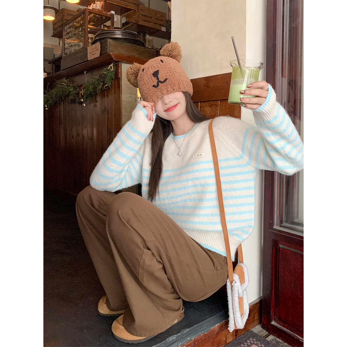 曾小咸 韩系条纹毛衣女秋冬季小个子宽松慵懒内搭毛织针织衫上衣