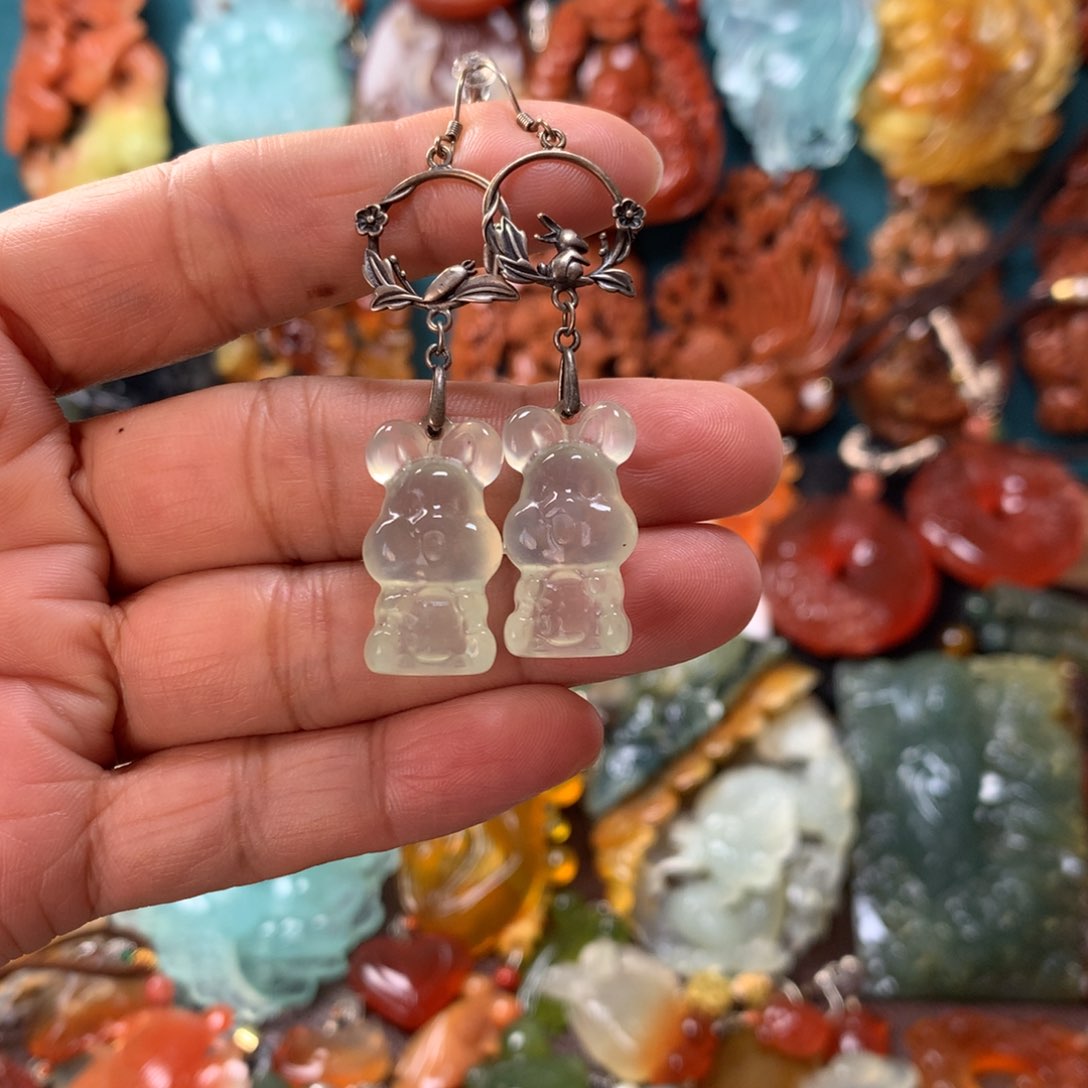 蛇纹石玉耳坠未镶嵌