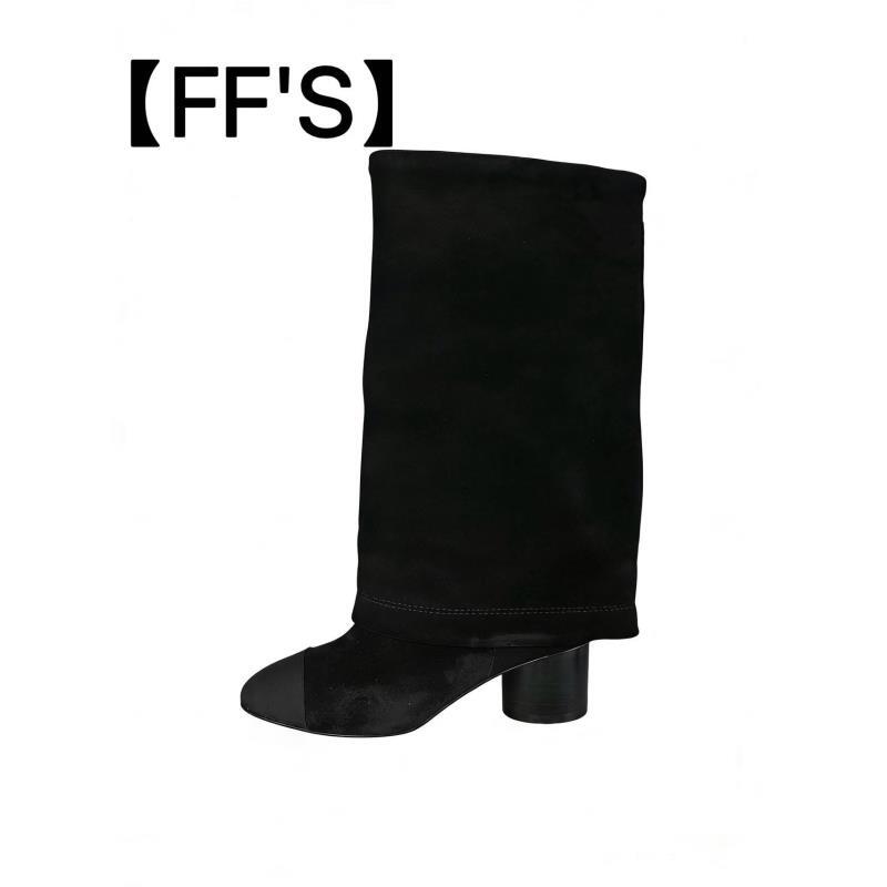 手工定制翻牛皮裤管靴女款