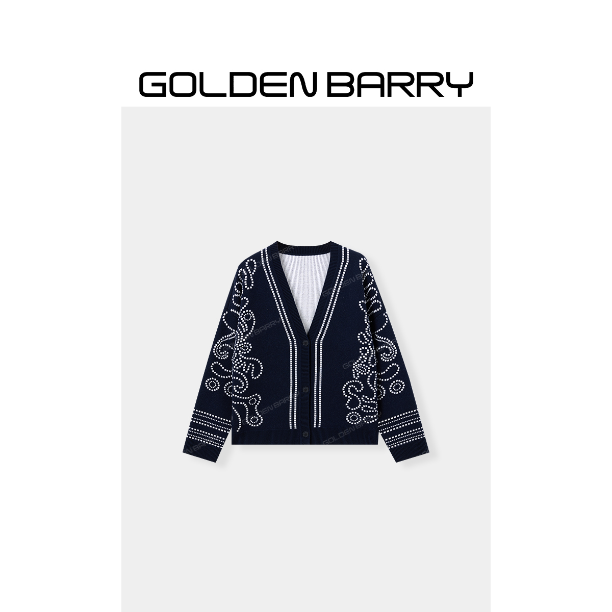 GOLDENBARRY羊毛V领提花针织开衫241304