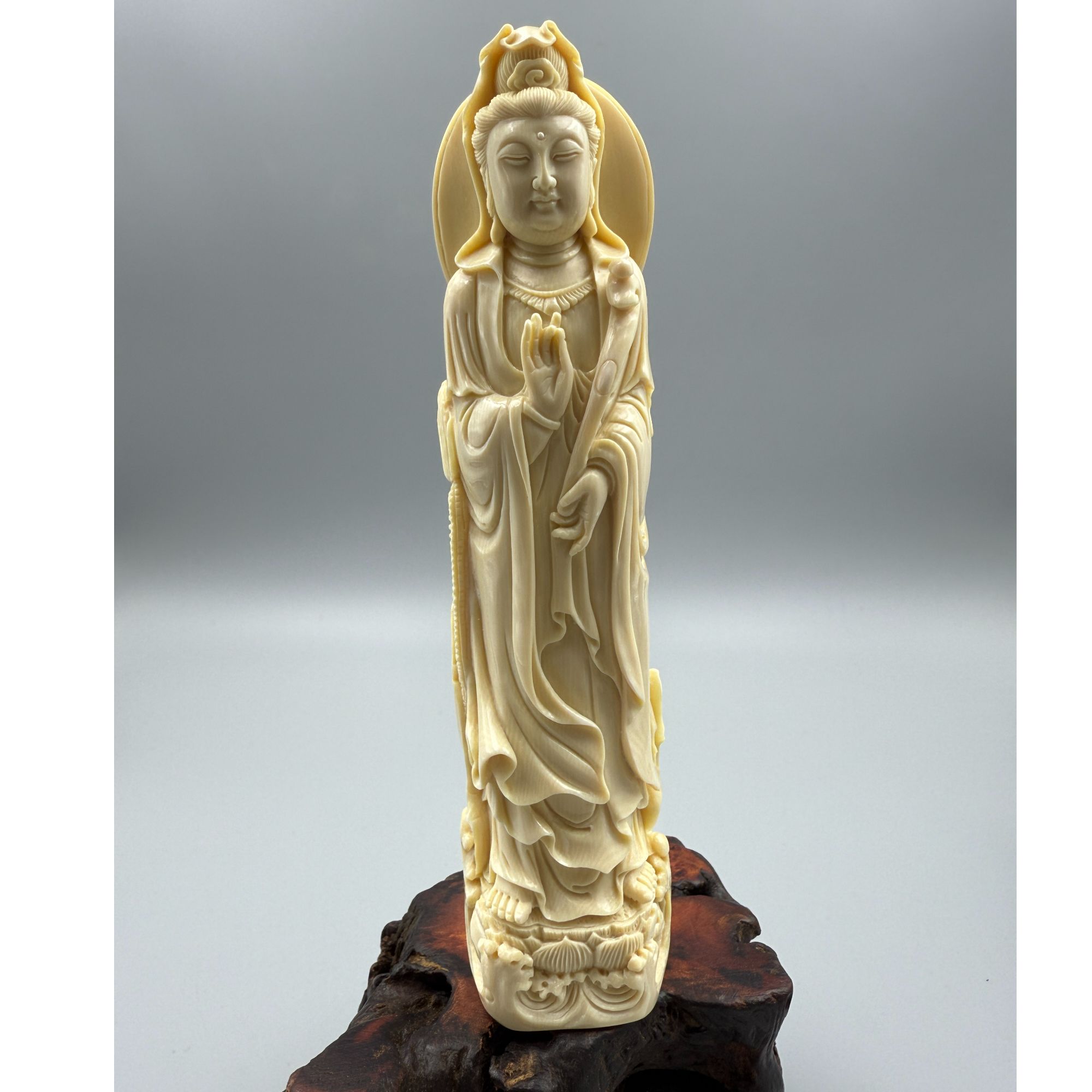 天然猛犸牙手工雕刻观音摆件160x39mm克价16