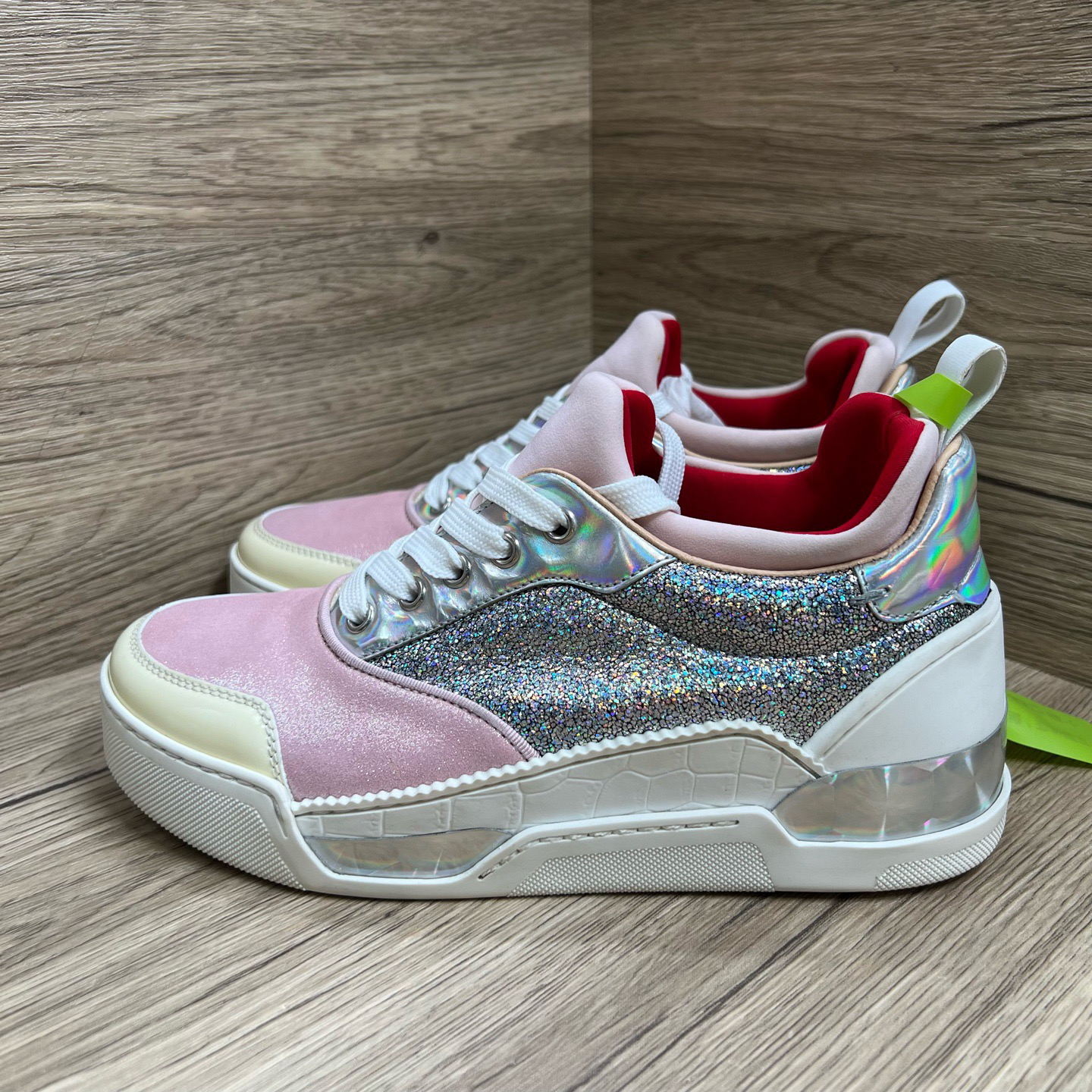 95新 Christian Louboutin/克里斯提·鲁布托 银粉红底鞋 37码