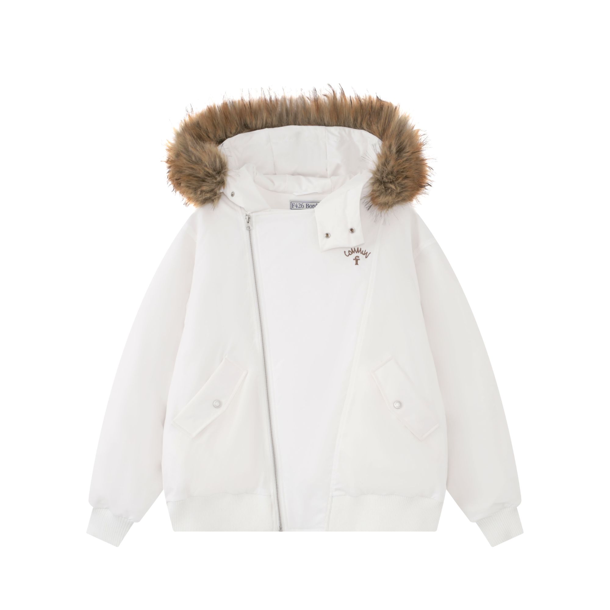 F426国潮牌冬季新款斜门襟可拆卸大毛领羽绒服0241