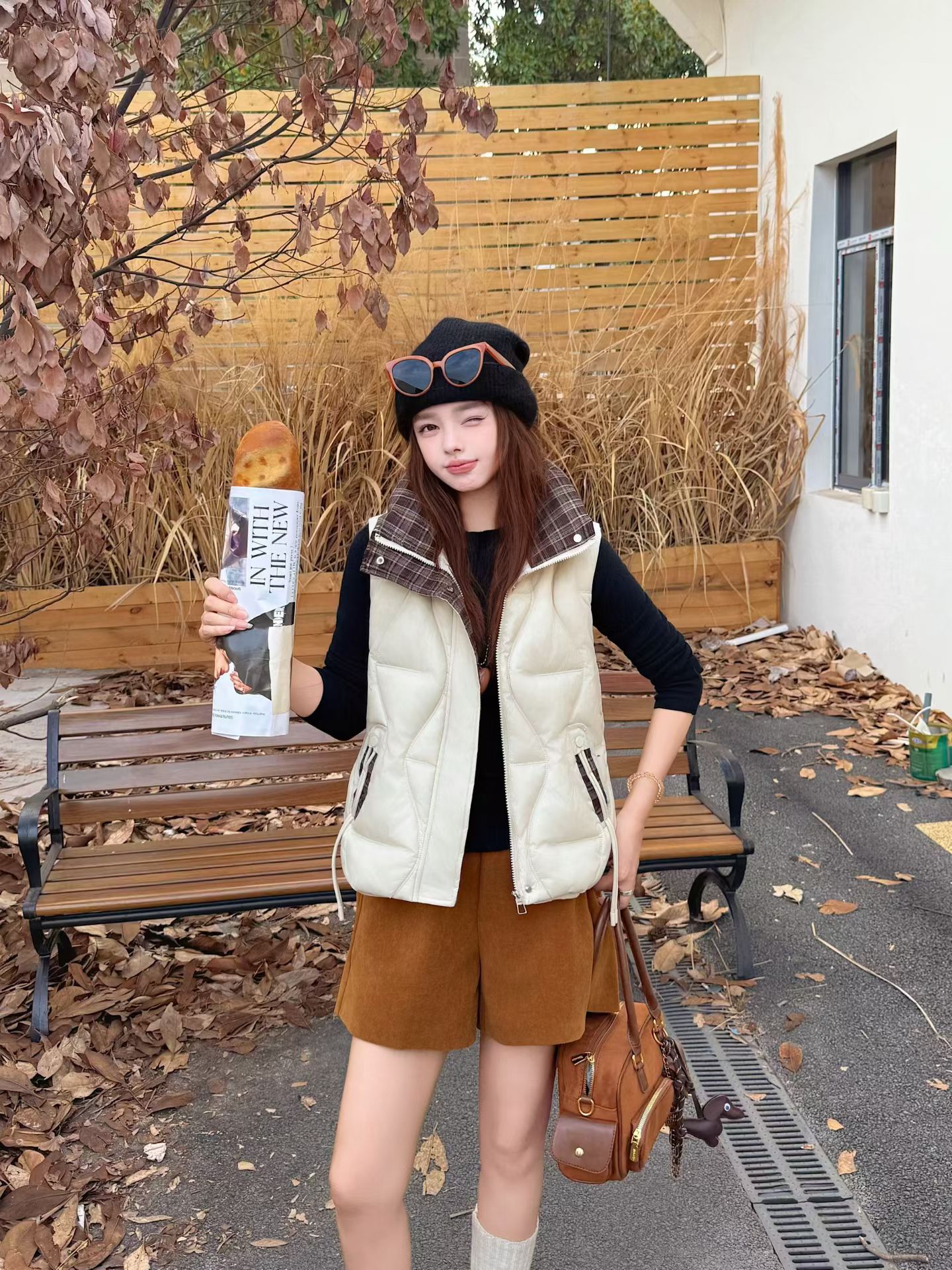 2025时尚洋气百搭修身版格子领马甲外穿