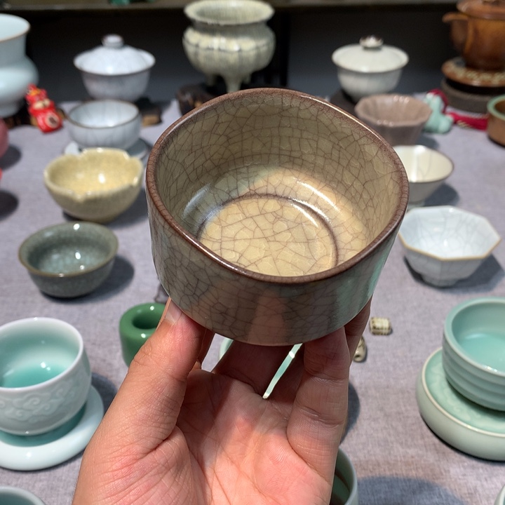 龙泉青瓷哥窑四方杯