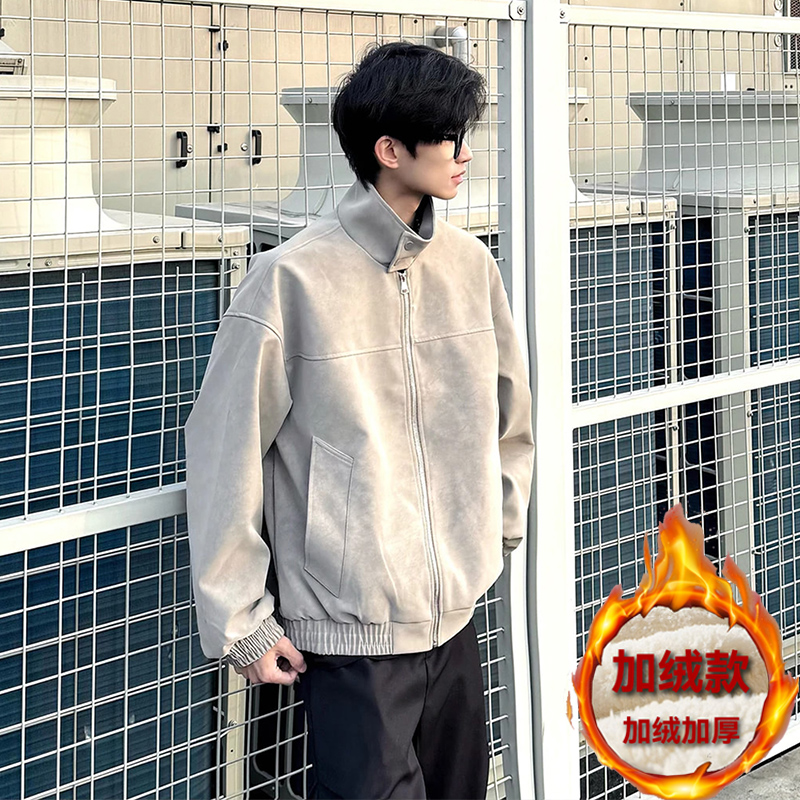 冬季新款棉衣男士美式立领潮流宽松外套男加绒加厚保暖百搭皮夹克