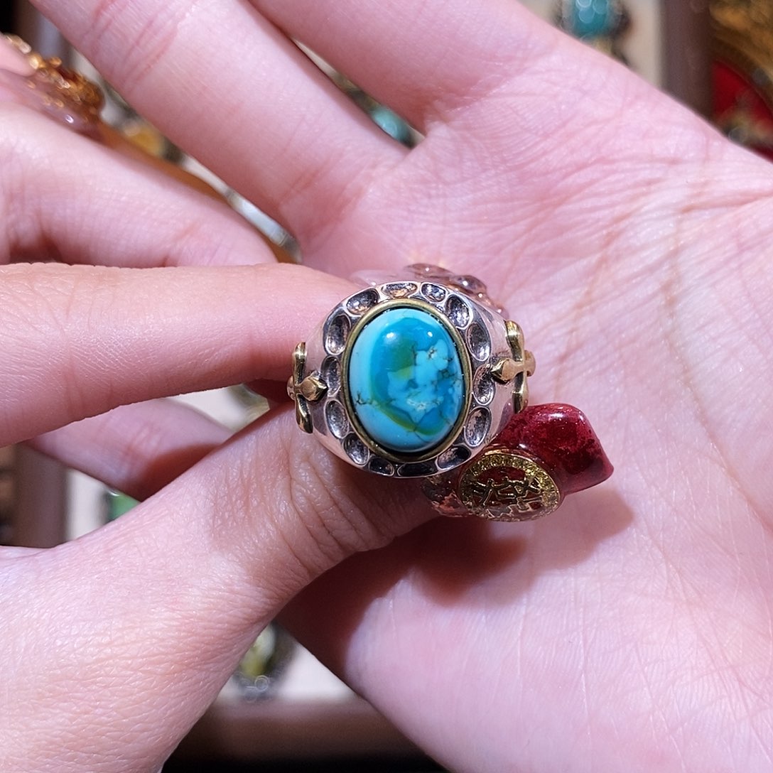 绿松石戒指银S925镶嵌J***_戒指