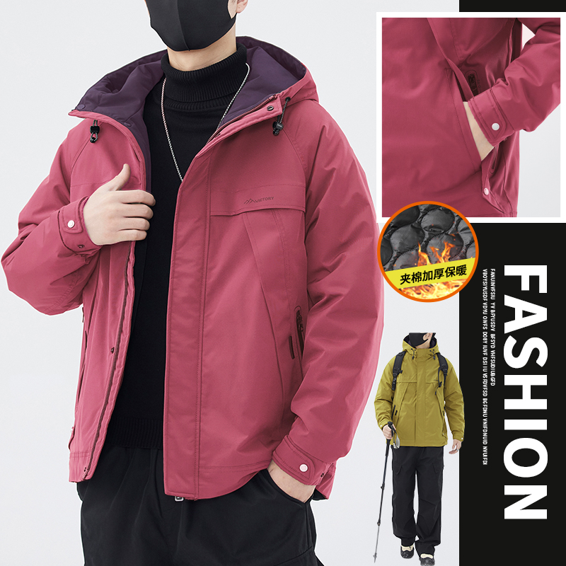 【小杜】2024新款加厚连帽男简约百搭休闲夹克时尚帅气棉衣外套