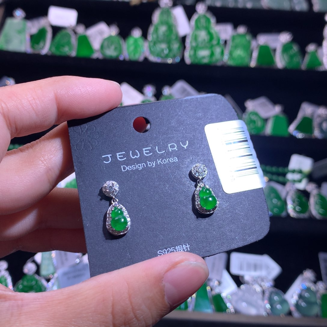 【闪购商品】银S925镶嵌翡翠耳饰天然翡翠