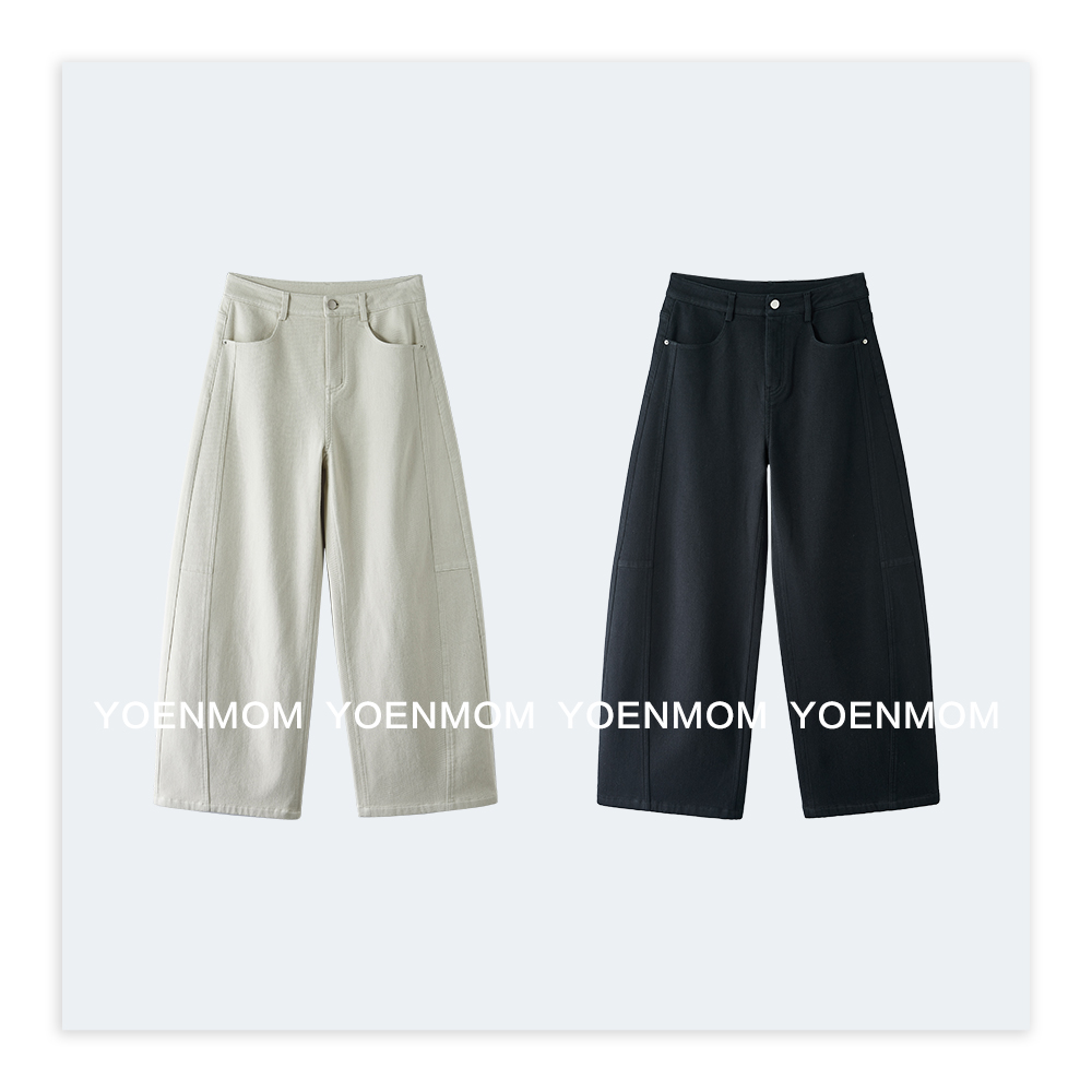 YOENMOM·回响·经典水洗棉立裁解构弧线分割松弛腔调加绒款牛仔裤