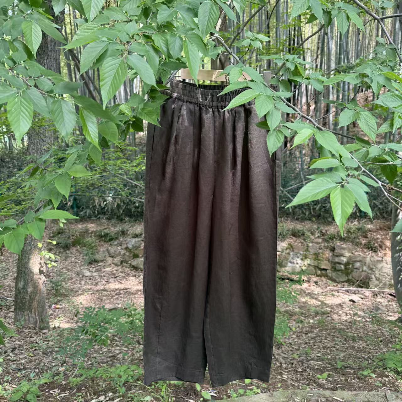 【左耳与麻】姐妹们冲啊！100%双雨露汉麻植物染直筒萝卜裤26090