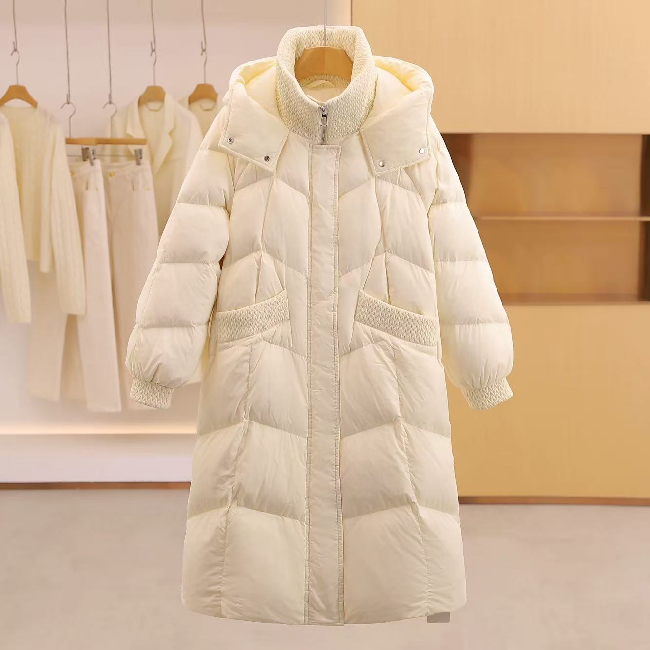 冬季连帽长款羽绒服加厚保暖宽松百搭外套Y749