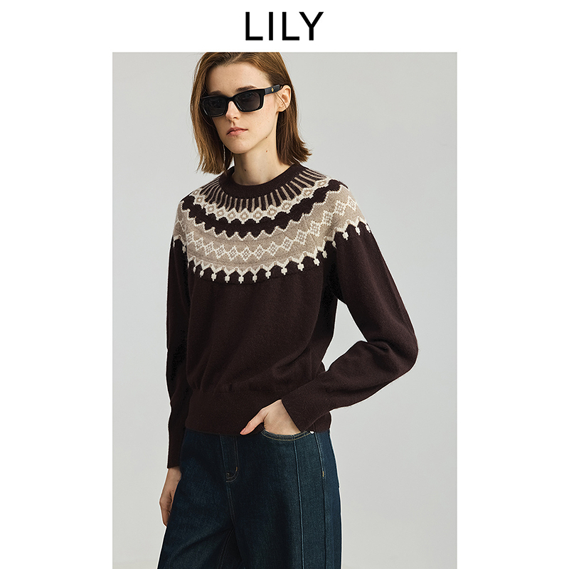 【流光风】敦煌系列LILY2025秋新款兔绒羊毛混纺针织衫125359TK923
