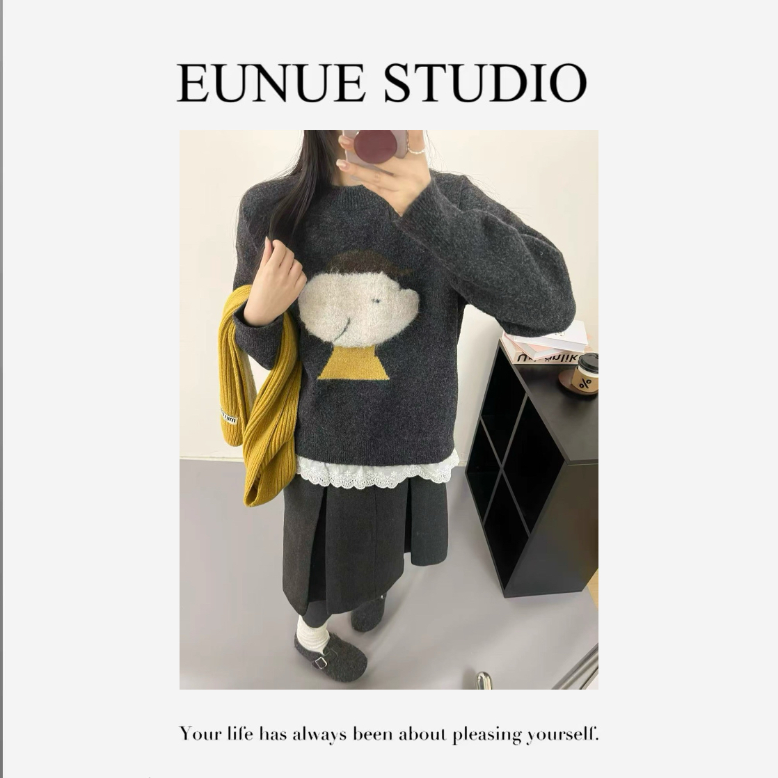 EUNUE-617-【狗博士卡通狗狗】韩系圆领套头毛衣