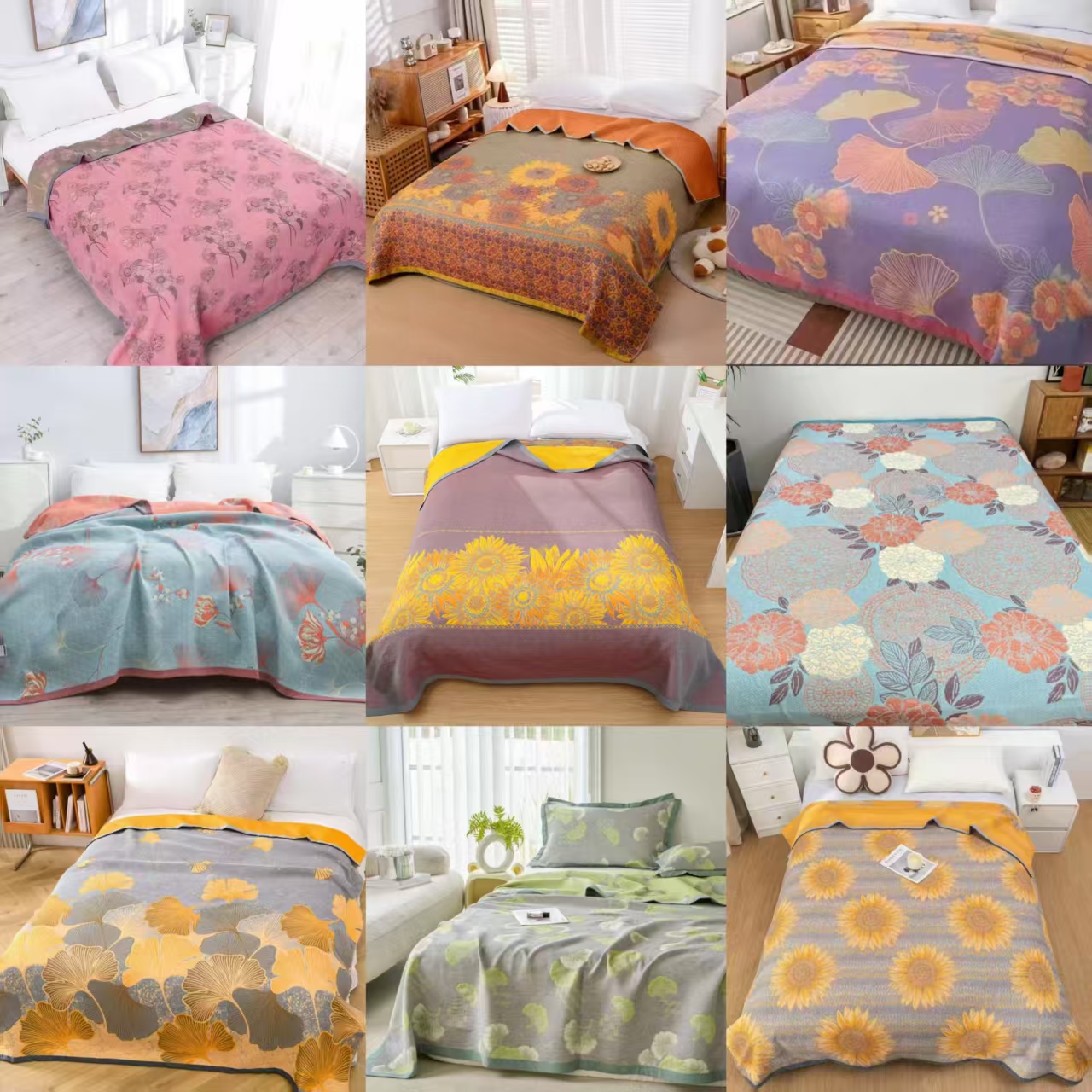  多功能轻奢纱布盖毯床盖--颜色按顺序发  