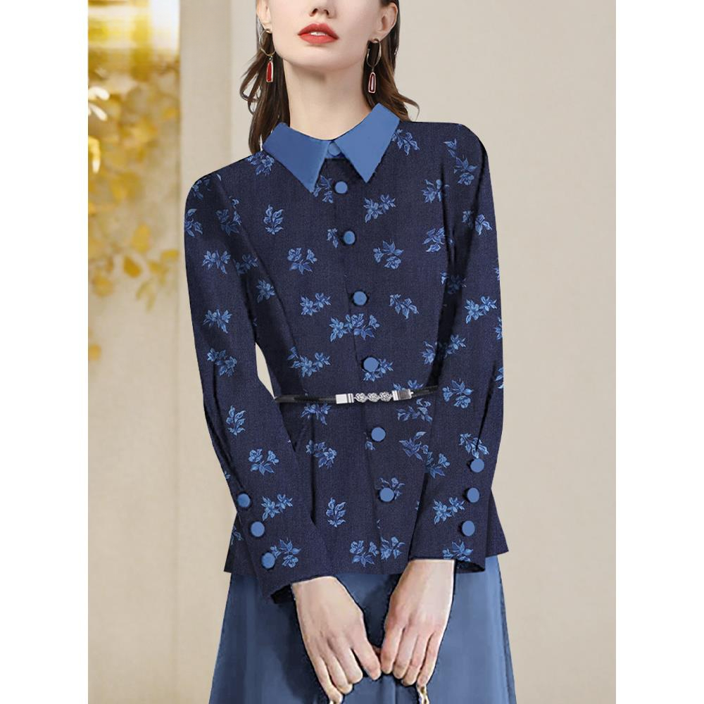 欧洲站衬衫型百搭外套女薄款设计感印花衬衫洋气牛仔上衣SG256912