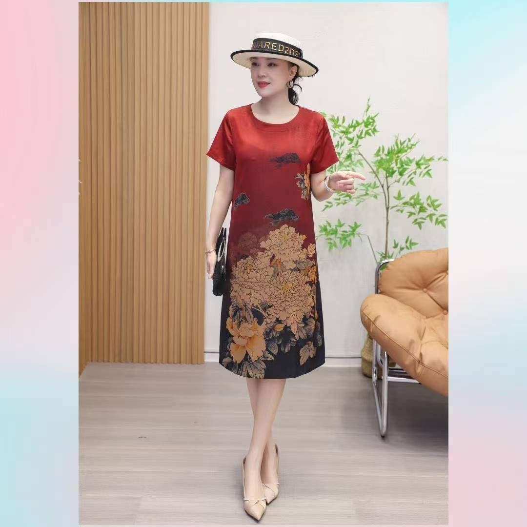 10425-夏季新款遮肉显瘦大花花气质时尚妈妈装连衣裙【G仓】