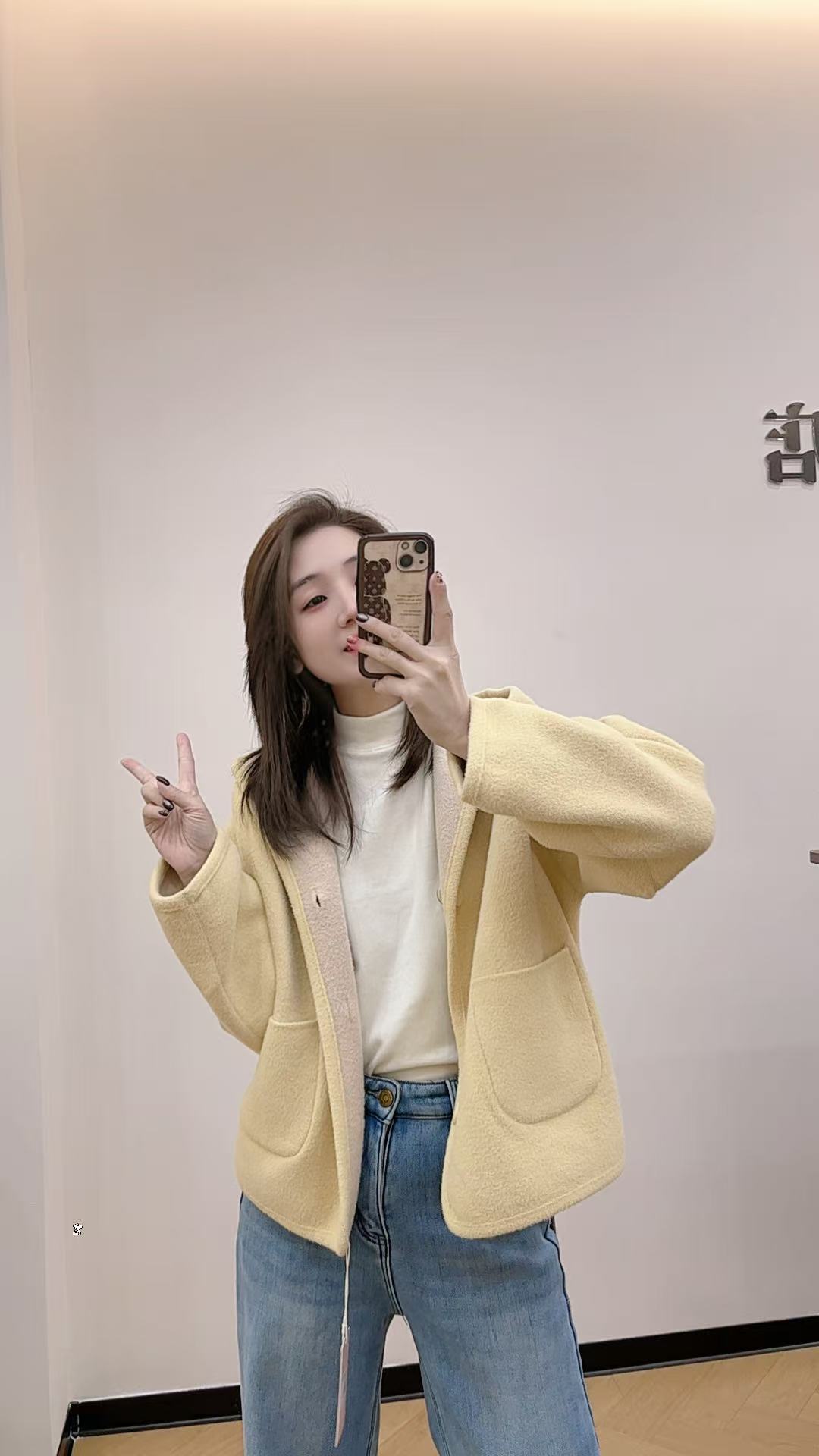 小薇家【两面穿】300冬季韩版休闲带帽两面穿弹力珍珠呢外套