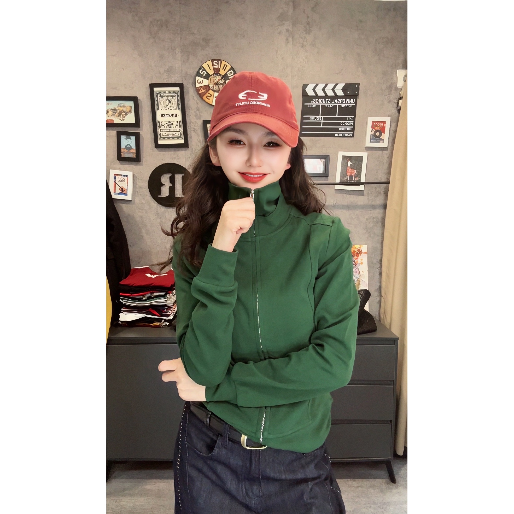 高弹力精梳棉立领开衫外套女修身显瘦透气舒适休闲上衣