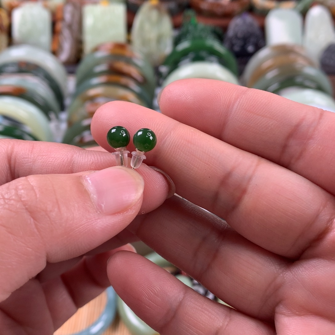 和田玉银S925镶嵌耳饰