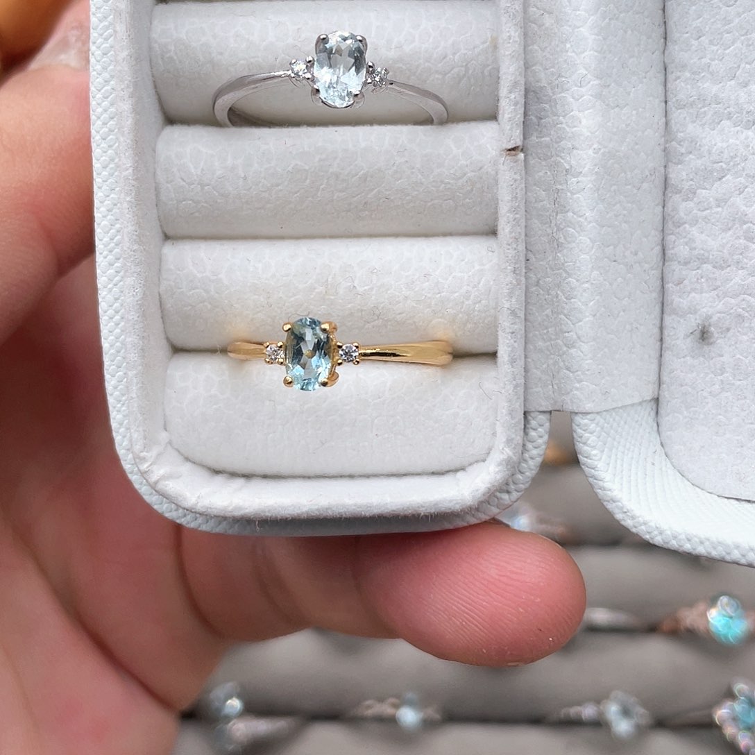 银S925镶嵌戒圈海蓝宝石十一