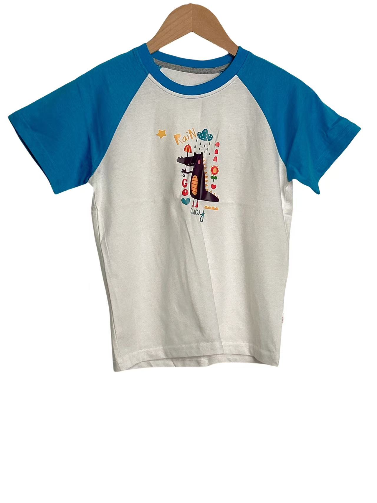 J0035夏款夏季运动短袖T恤女童卡通撞色短袖女套装