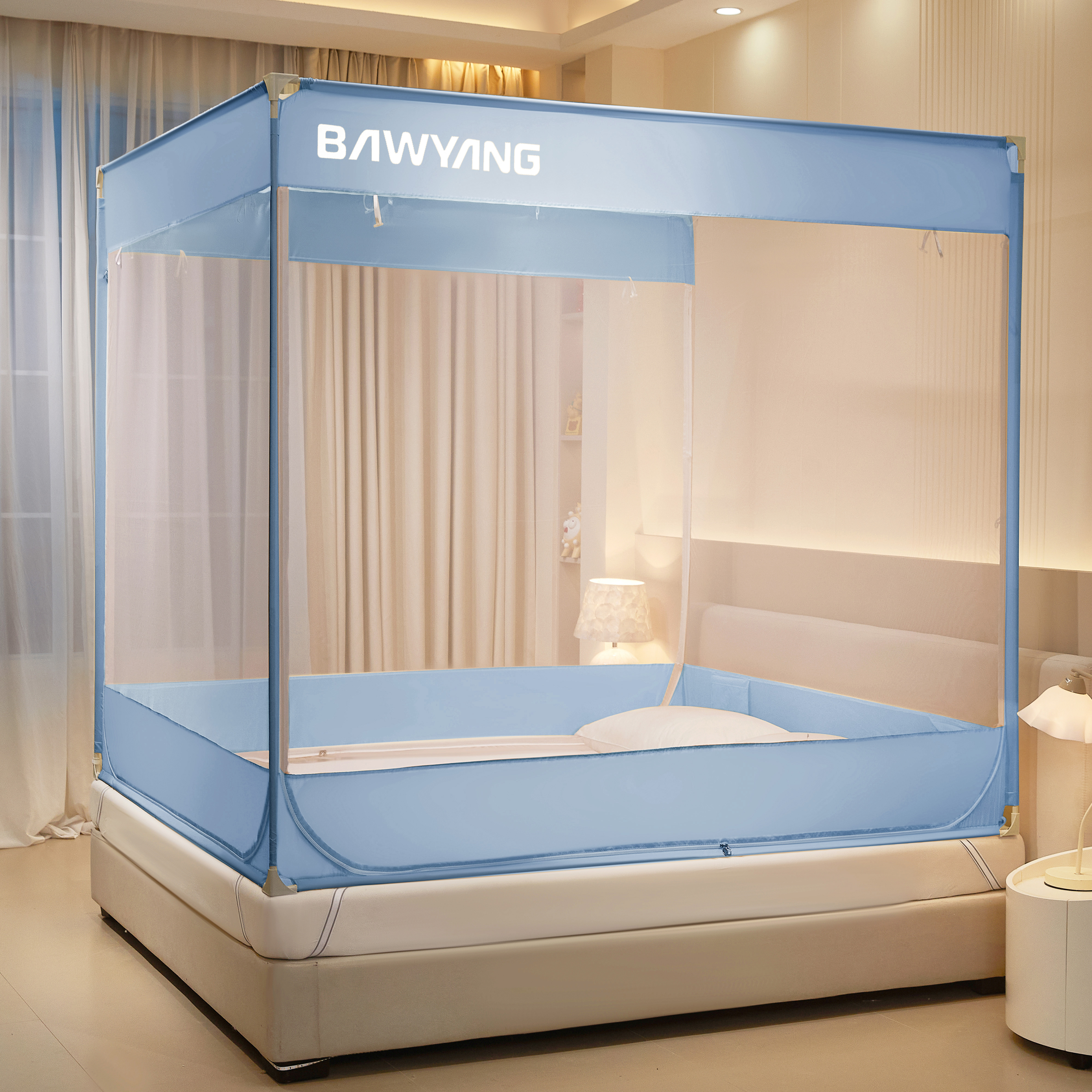 2025新款【升级大力士卡扣支架】家用卧室全包加高围栏防掉床蚊帐