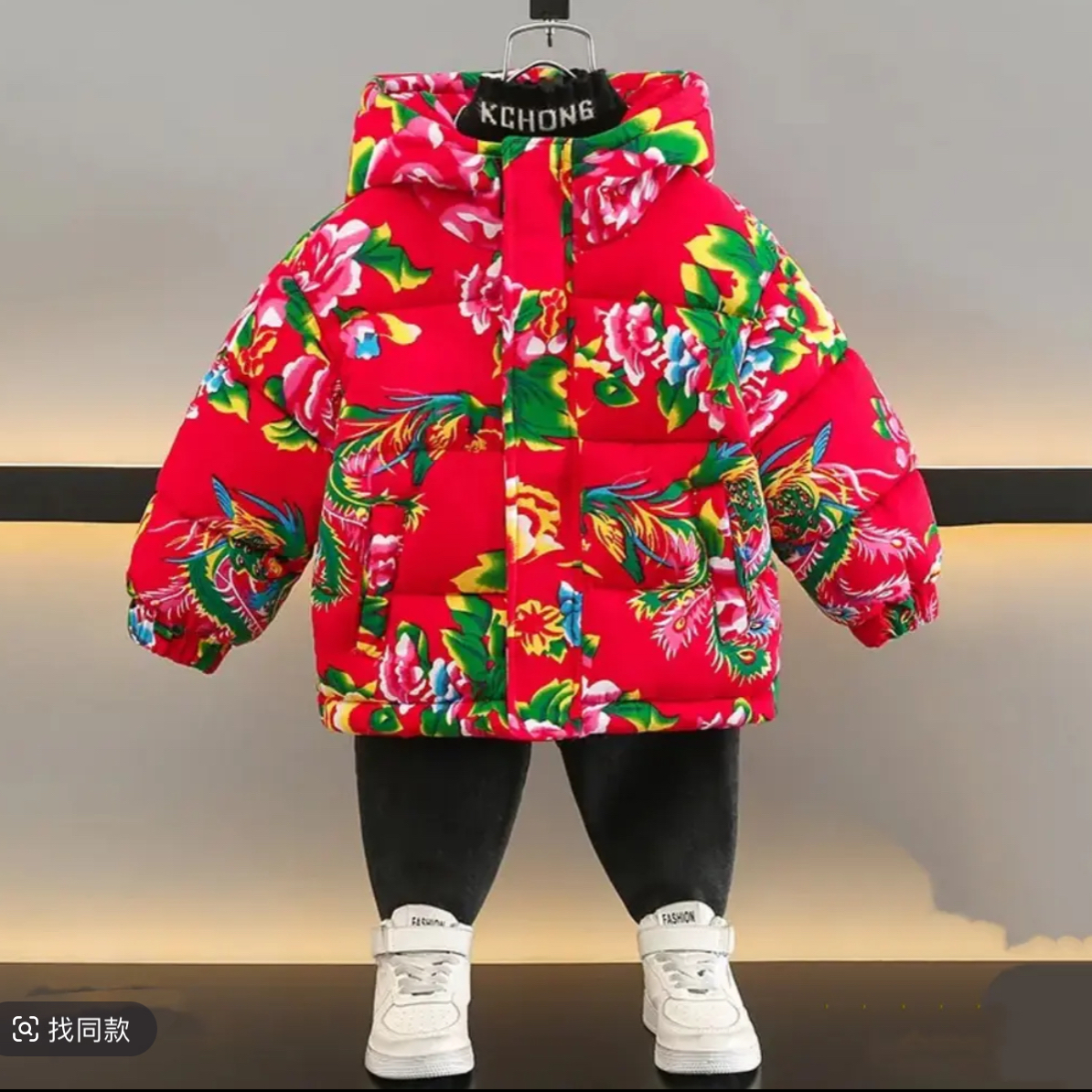 儿童款连帽东北大花棉袄棉袄棉服上衣印花冬装保暖童装