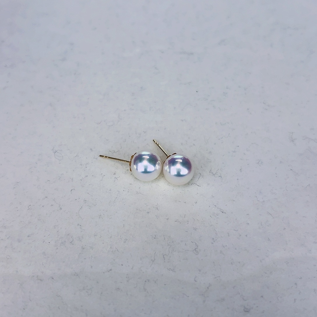 海水珍珠海水akoya天女耳钉8-8.5mm18K金镶嵌